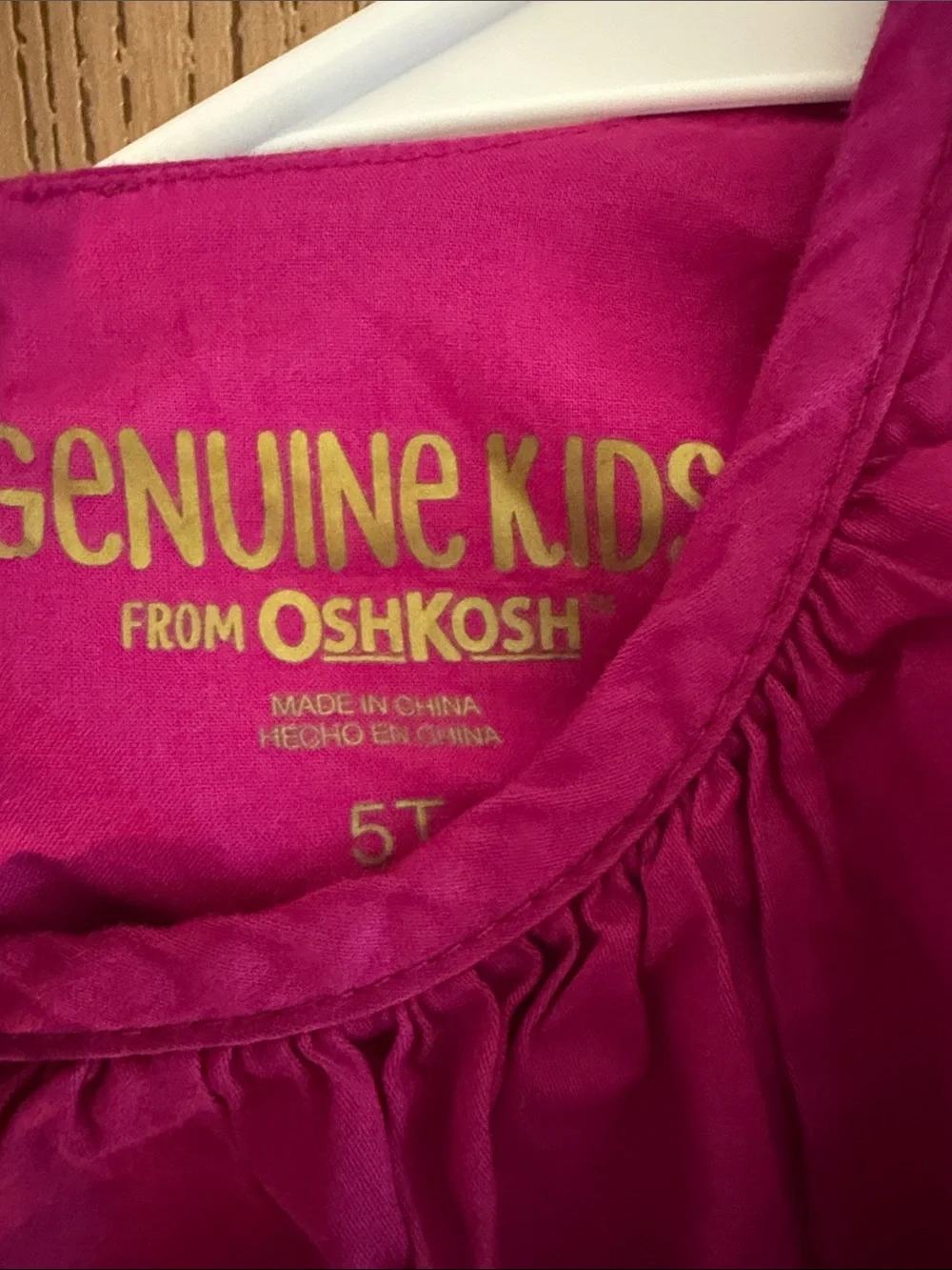 OshKosh B'gosh Magenta Embroidered Hem Dress with Blue Trim